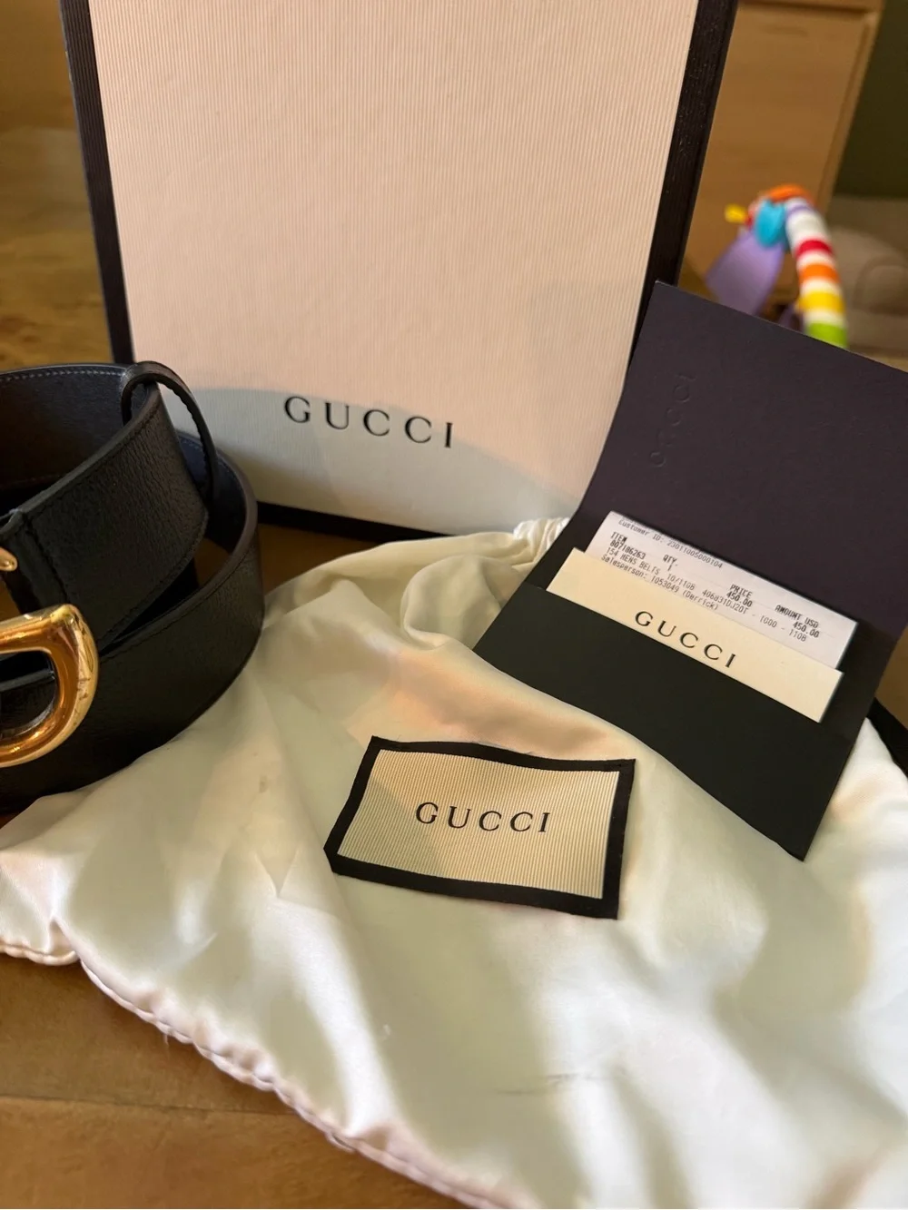 Gucci Black Leather Belt with Gold Double G Buckle